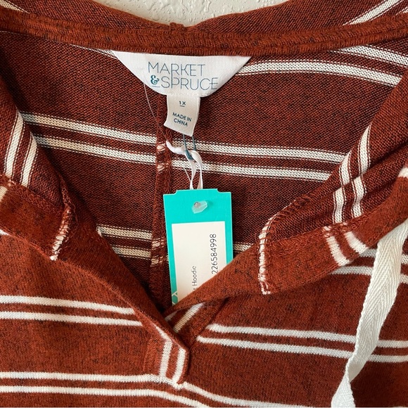 NWT Market & Spruce Kalloon Brush Knit Stripped Maroon Hooded Sweatshirt Size 1X - Picture 4 of 9